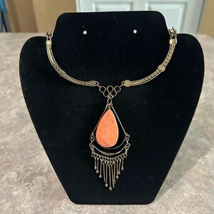 Urban Outfitters Bohemian Orange Stone Necklace with Black Jewelry Bag